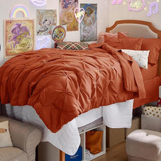 Bedsure Twin Comforter Sets - 5 Pieces Pintuck Bedding Sets Twin Size, Pinch Pleat Burnt Orange Bed in a Bag Twin with Comforter, Sheets, Pillowcase & Sham