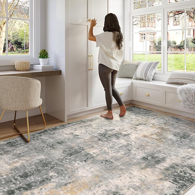 Lahome Modern Abstract Area Rug 6x9 Rugs for Living Room, Washable Accent Bedroom Rug Low Pile Non Slip, Grey Soft Indoor Contemporary Carpet for Dining Room Table Apartment
