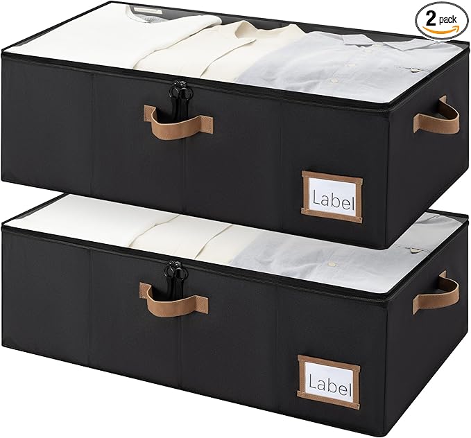 StorageWorks Under Bed Storage Bins, 10'' Underbed Storage Containers with Lid, 77L Clothes Organizer for Bedding, Blankets, Sweaters, Shoes, 2-Pack