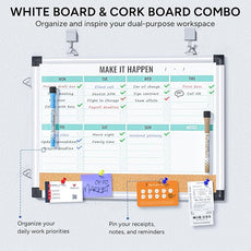 Weekly Calendar Whiteboard and Cork Board Combo for Wall, 17