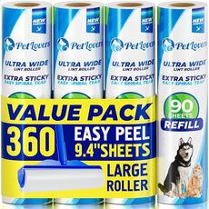 PetLovers Extra Sticky Floor Lint Roller 4 Pack of Refills Only - No Handles Included - 90 Sheets Per Refill 360 Sheets Total