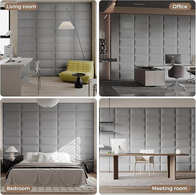 Soft Gray Linen Freestanding Headboard 24x12 Inch 9-Panel Set - Breathable Linen Fabric with High-Resilience Foam for Queen/Full Beds, Wall Padding Protection