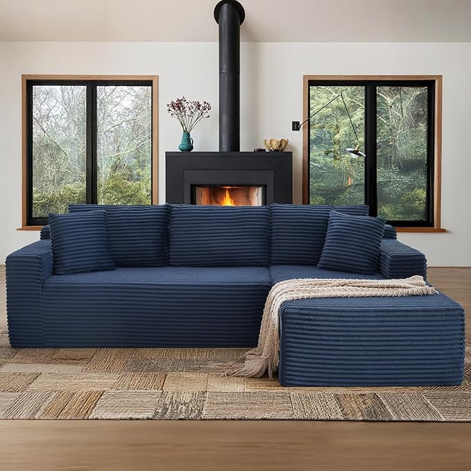 105''Sectional Cloud Couch with L Shaped Chaise,Modern Modular Sectional Sofa,Comfy Sectional Couches for Living Room,Bedroom,Apartment (Blue, 105''W Right Facing Chaise)