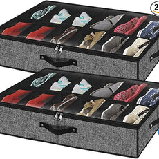 homyfort Under Bed Shoe Storage Organizer for Closet Fits 24 Pairs-Sturdy Underbed Shoe Storage Box Bins,Set of 2 (Linen-like Black)