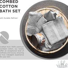 100% Cotton Bath Towel Set of 18-4 Bath Towels, 6 Hand Towels, 8 Wash Cloths, Sustainable, Soft, Highly Absorbent, Combed Cotton 18 Piece Set for Hotels, Spa, Bathroom, Dorm, Silver