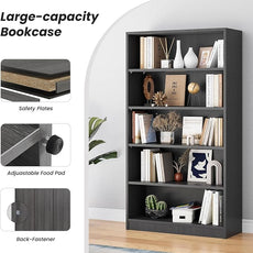 Farini 5 Shelf boockase Display Bookcase Freestanding Wooden Bookshelves for Home Office Living Room,60 Inch Height,Grey