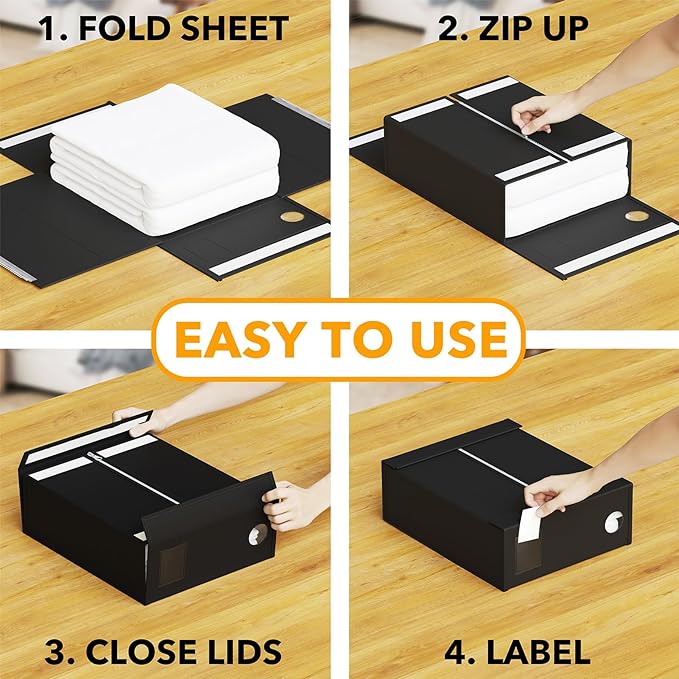 SpaceAid 6 Pack Bed Sheet Organizer and Storage, Foldable Sheet Organizer with Window for Linen Closet, Set Folder Keeper for Queen & King Size Bedding Storage (Black)