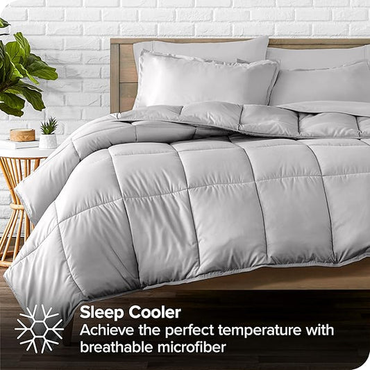 Bare Home Bed-in-A-Bag 7 Piece Comforter & Sheet Set - Queen - Goose Down Alternative - Ultra-Soft 1800 Premium - Bedding Set (Queen, Light Grey/Light Grey)