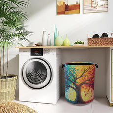 Tree of Life Laundry Basket,Oxford Cloth Laundry Hamper with Handle Foldable Portable Clothes Storage Basket for Bathroom Bedroom Dorm Room 16