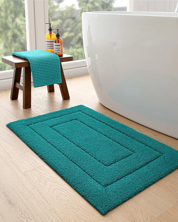DEXI Bathroom Rug 36x24, Non Slip Washable Bath Mat for Shower Floor, Absorbent Soft Bathmat with Rubber Backing, Quick Dry Microfiber Carpet, Teal