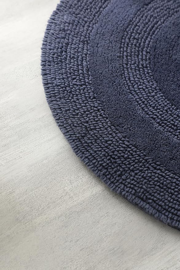 100% Organic Cotton Round Bathroom Rug, Luxury Ultra Soft & Water Absorbent Bath Mat | Premium Tufted Reversible Bath Rug | Perfect for Tub & Shower, Toilet Floor Door Mat (24"x24", Navy Blue)