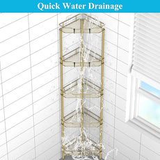 5 Tier Floor Standing Corner Shower Caddy Organizer Shelf with Hooks, Bathroom Shelves Stand Rack, Gold