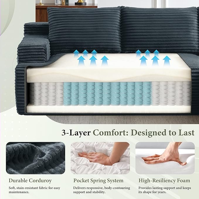 96''Sectional Couches for Living Room Modern Modular Sectional Sofa Upholstered Boneless Couch Comfy Cloud Couch with Chaise (Dark Grey, 96''W Right Facing Chaise)