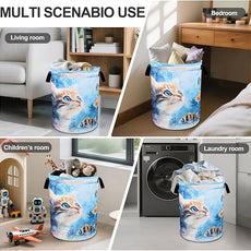 Cute Cat Laundry Basket Foldable Oxford Cloth Tote Bag Laundry Hamper Clothes Storage Bucket Organizer For Bathroom/Laundry Storage/Bedroom 19.6x15.7 Inch