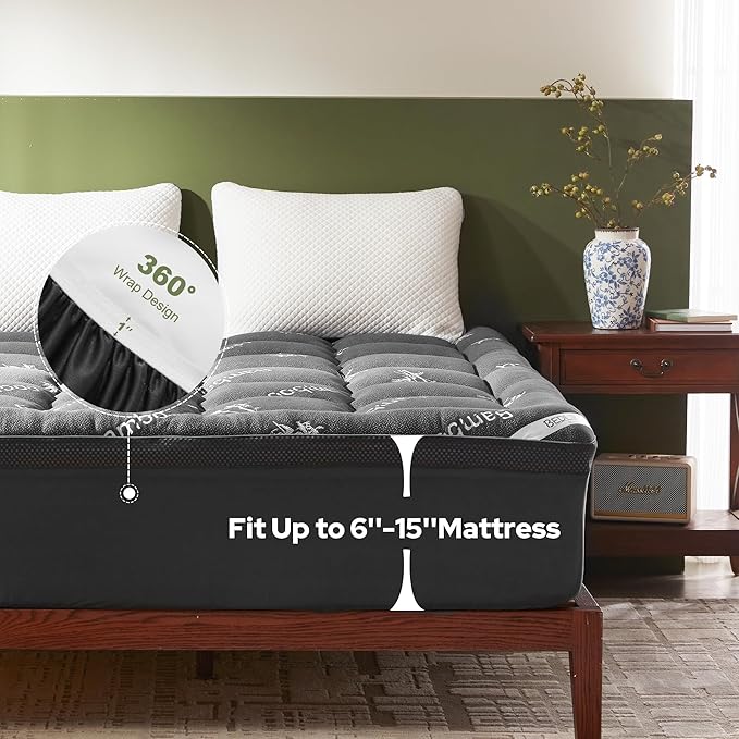 BEDLORE 4 Inch Memory Foam Mattress Topper Full,2-in-1 Dual Layer Design (2" Gel Memory Foam + 2" Plush Pillow Top Cover) Mattress Topper Medium-Firm,Pressure Relief & Back Pain Support(Dark Gray)
