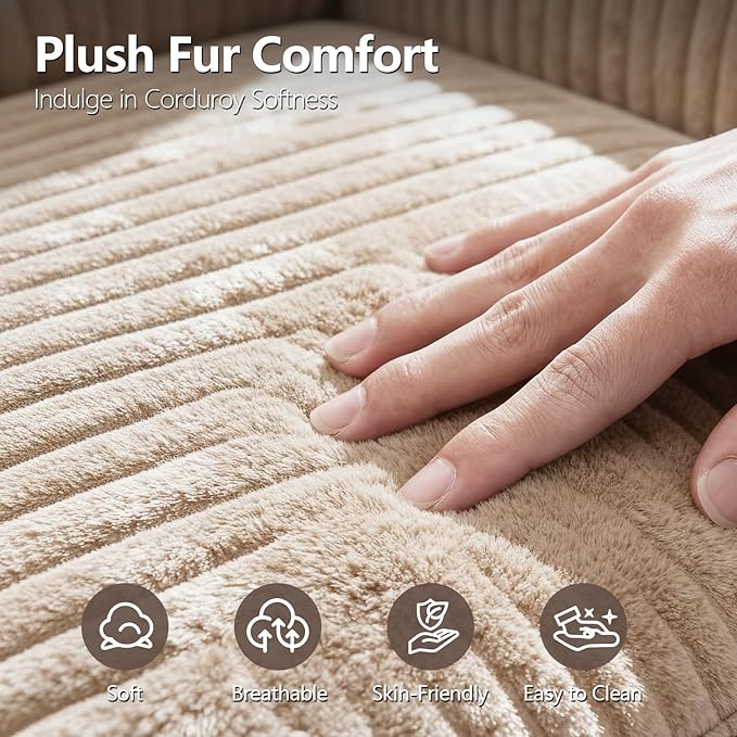 67" Oversized Chaise Lounge Chair Indoor, Soft Boneless Cloud Couch with 3 Pillows, 4 Side Pockets and 2 Cup Holders, Comfy Corduroy Sleeper Couch for Living Room Bedroom, Camel