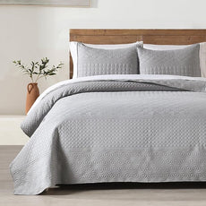 HORIMOTE HOME Grey Twin Size Quilt Set - Soft Microfiber Bedspread with 1 Sham, Lightweight & All-Season Geometric Coverlet for Cozy Bedding