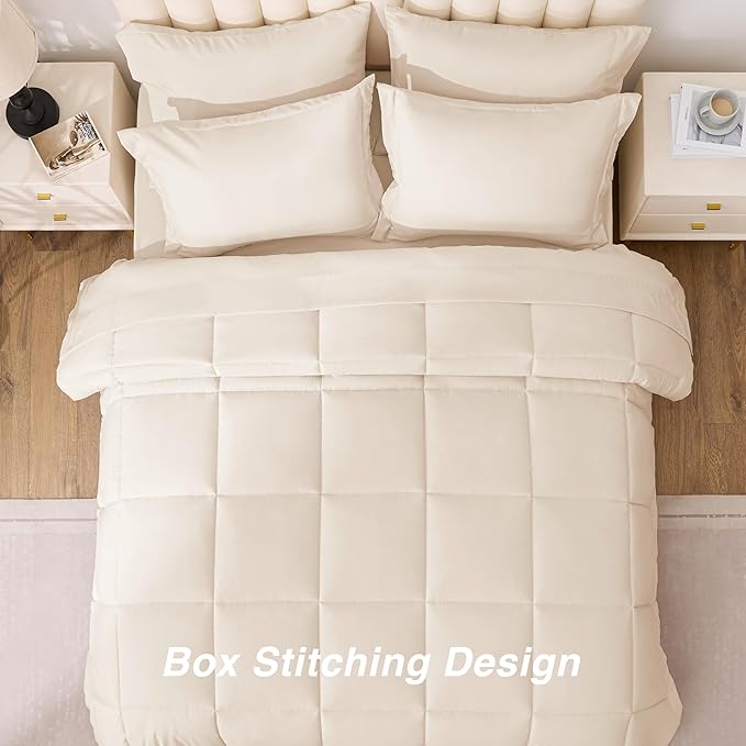 Love's cabin Twin Comforter Set Beige, 5 Pieces Twin Bed in a Bag, All Season Bedding Sets with 1 Comforter, 1 Flat Sheet, 1 Fitted Sheet, 1 Pillowcase and 1 Pillow Sham