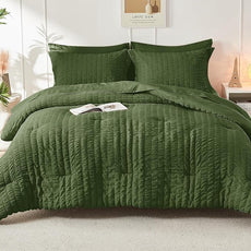 HYMOKEGE Olive Green Twin XL Comforter Set Seersucker 5 Pieces, All Season Luxury Bed in a Bag for Bedroom, Bedding Set with Comforter, Sheets, Pillowcase & Sham