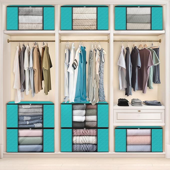 Fab totes Storage Bags,Clothes Blanket Storage Bins Foldable Closet Organizers with Reinforced Handle for Home Dorm Storage and Organization,Fabric Bags for Organizing Sheets,Clothing (Green,8 Pack)