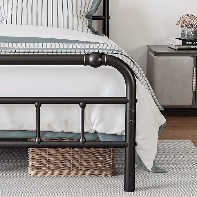 King Size Bed Frame with Headboard and Footboard, 18 Inches High, 3500 Pounds Heavy Duty Metal Slats Support for Mattress, No Box Spring Needed,Noise-Free, Black