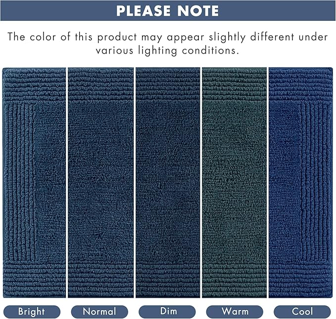 Madison Park Splendor Reversible 100% Cotton Tufted Bathroom Rug-3000 GSM Hotel Quality Luxurious Plush Medium Pile Bath Mat Absorbent, Quick Dry, Shower Room Décor, 24x60 Navy