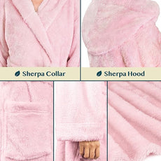 PAVILIA Women Hooded Plush Soft Robe | Fluffy Warm Fleece Sherpa Shaggy Bathrobe