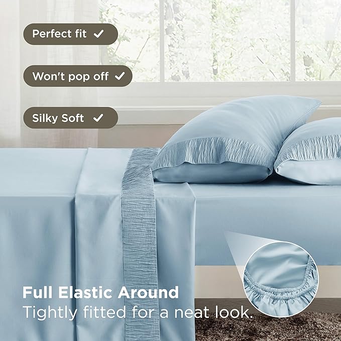 Bedsure King Size Sheets Set - 4 Pieces Soft King Sheets - Breathable & Cooling - Hotel Luxury - Easy Care Polyester Microfiber Bedding for Women, Men, Light Blue