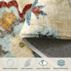 Lahome Floral Entryway Rug - 2x3 Small Throw Bedroom Rugs Non-Slip Washable Kitchen Rugs Beige Paisley Print Bathroom Mat Accent Distressed Doormat Floor Carpet for Laundry Room Living Room Office