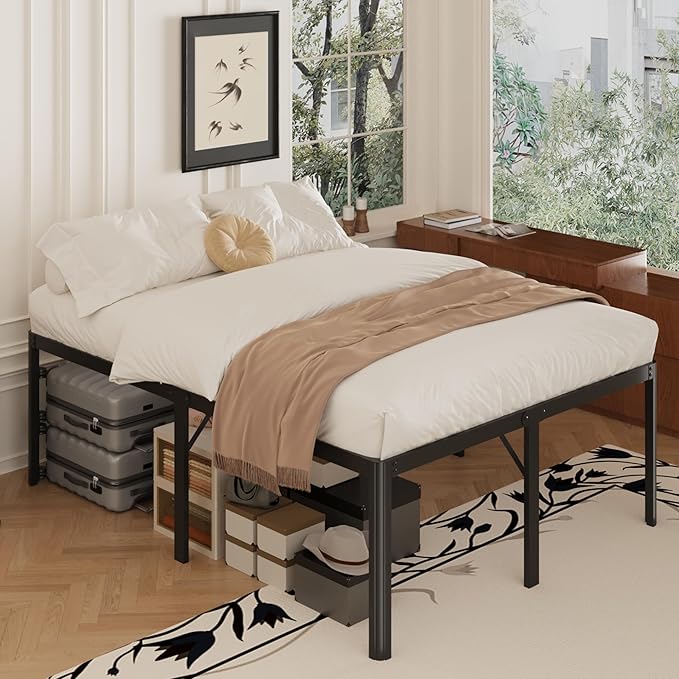 22 Inch High California King Bed Frames with Rounded Corner Legs, Heavy Duty Cal King Metal Platform Bed Frame No Box Spring Needed, Easy Assembly, Noise Free, Black