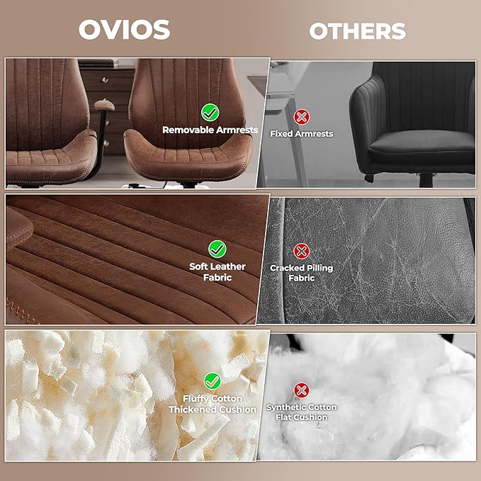 ovios Ergonomic Office Chair, High Back Faux Leather Executive Chairs with Armrests, Comfy High-Century Modern Swivel Rolling Computer Armchair (Dark Brown, Suede Leather)