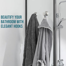 TAILI Stylish 304 Stainless Steel Bathroom Suction Hooks for Towel, Bathrobe, Loofah, No Damage Hanging Glass Shower Wall Hook, Patented Strong Suction Cup Holder, Hold Up to 11 Lbs, I-Cylinder Silver