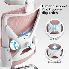 Office Home Ergonomic Desk Chair-Computer X-Shaped Chair Mesh PU Leather with Adjustable Lumbar Support-Executive Chair High Back with Headrest Flip-Up Arms for Long Hours (Dark Pink)