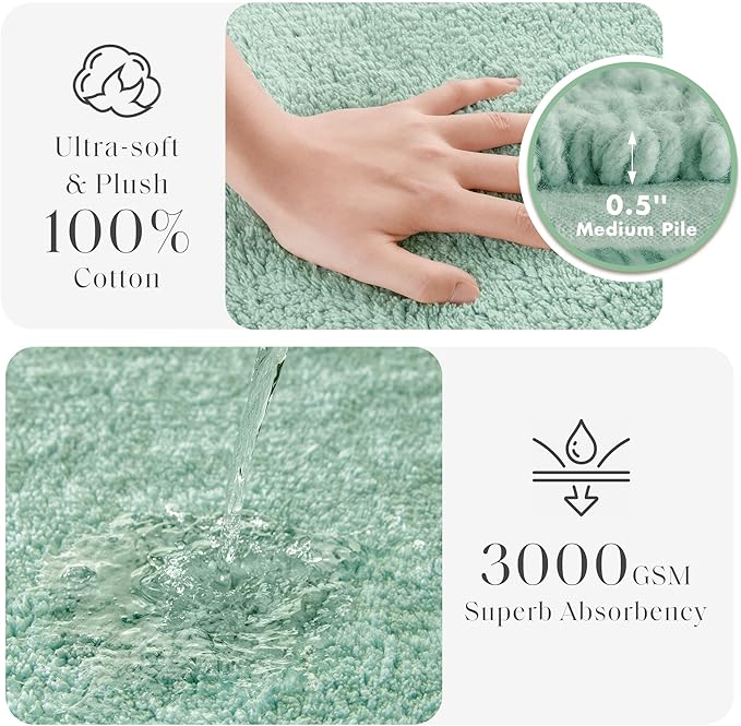 Madison Park Splendor Reversible 100% Cotton Tufted Bathroom Rug-3000 GSM Hotel Quality Luxurious Plush Medium Pile Bath Mat Absorbent, Quick Dry, Shower Room Décor, 24x36 Green