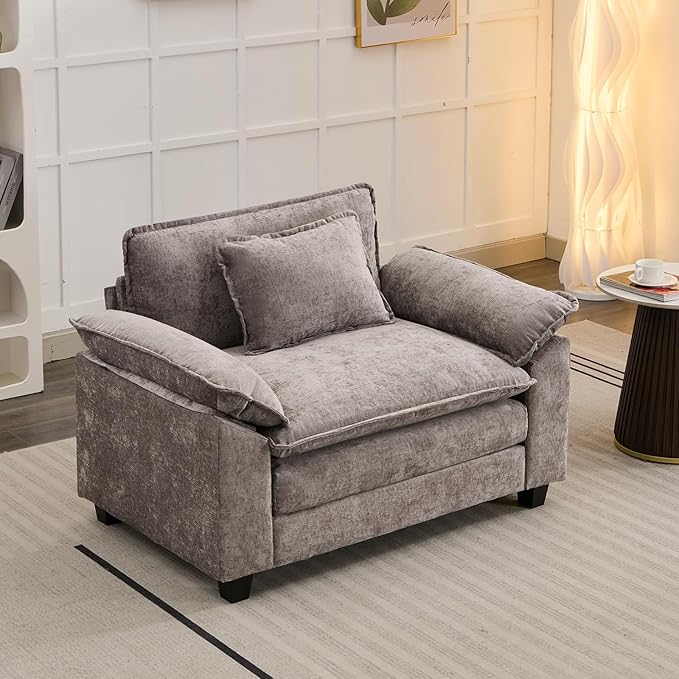 Modular Sectional Sofa, Comfy Cloud Couch Sectional Sofa, Chenille Sofa Sleeper Deep Seat Sofa with Throw Pillows for Living Room (Light Gray, 53"- Single Seat)