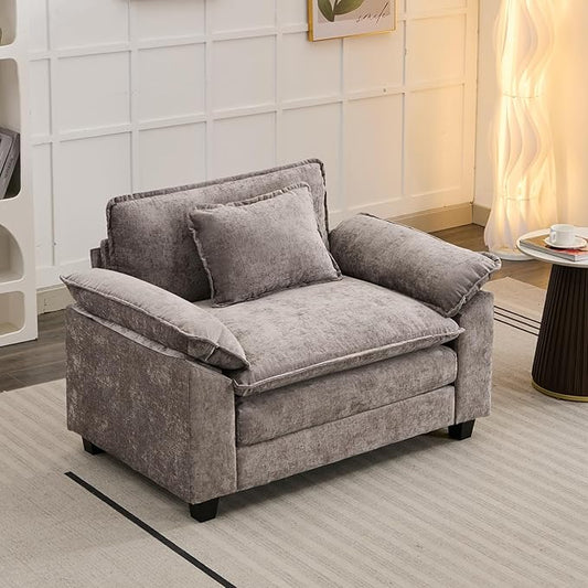 Modular Sectional Sofa, Comfy Cloud Couch Sectional Sofa, Chenille Sofa Sleeper Deep Seat Sofa with Throw Pillows for Living Room (Light Gray, 53"- Single Seat)