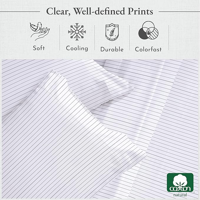 California Design Den Full Size Bed Sheets Set - 400 Thread Count Sateen, Natural 100% Cotton Sheets Full Size, Deep Pocket and Durable Bedding Set - Pinstriped CaliforniaDesignDen