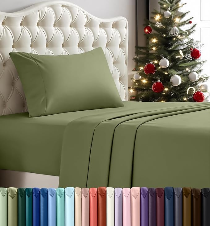 Utopia Bedding Twin Bed Sheets Set - 3 Piece Bedding - Brushed Microfiber - Shrinkage and Fade Resistant - Easy Care (Twin, Olive)