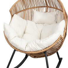 Vongrasig Comfy Wicker Rocking Egg Chair, Soft Thick Cushion Rattan Lounge Chair, High Capacity Steel Frame, Reading Chair for Living Room, Bedroom, Dorm Rooms (Beige)