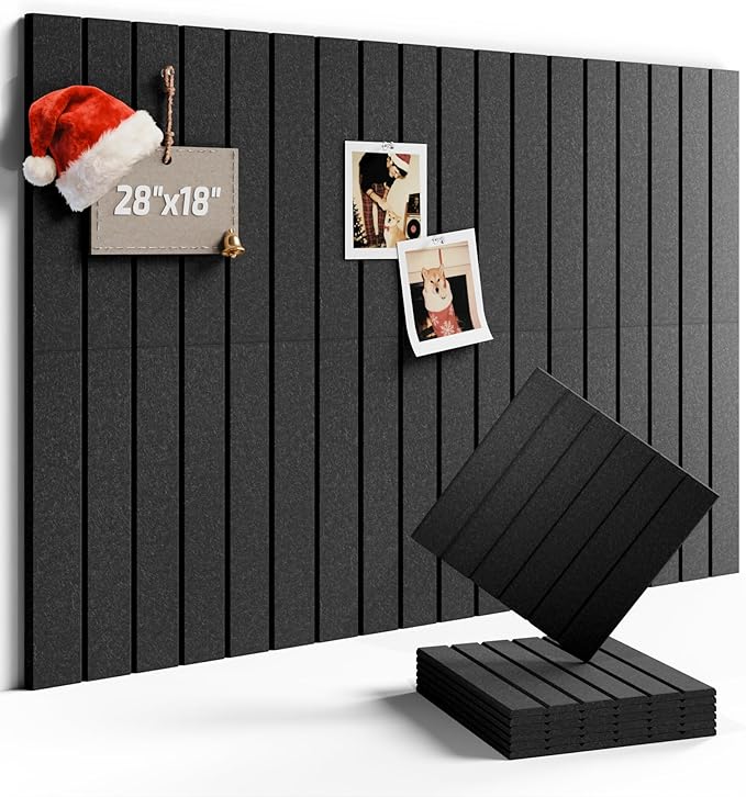 Felt Bulletin Board Tiles -28"x18" with 40 Adhesive Tabs, Cork Board Alternative for Office Decor, Push Pin Board Wall Organizer 6-Pack (Charcoal Gray)