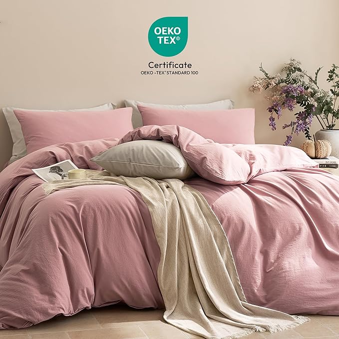 JELLYMONI Duvet Cover King Size - 100% Washed Cotton Comforter Cover with Linen-Like Texture, Breathable & Soft Bedding for Modern Home, Guest Room and Everyday Use,1 Duvet Cover & 2 Pillowcases
