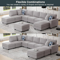 Legend Vansen Modular Sectional Sofa U Shaped Couch with Ottoman Modern Reversible Corner Sectional Couch for Living Room (Light Grey, U Shaped Sofa-4)