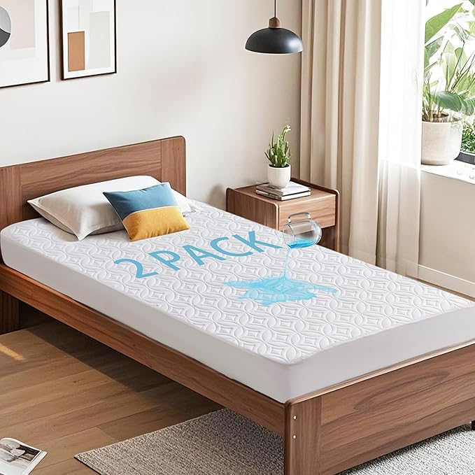 BEDLORE 2 Pack Waterproof Mattress Protector, Twin XL Size Mattress Pad with Deep Pocket 6"-15" Depth, Soft Breathable Bed Mattress Cover for Bedroom, College Dorm (White)