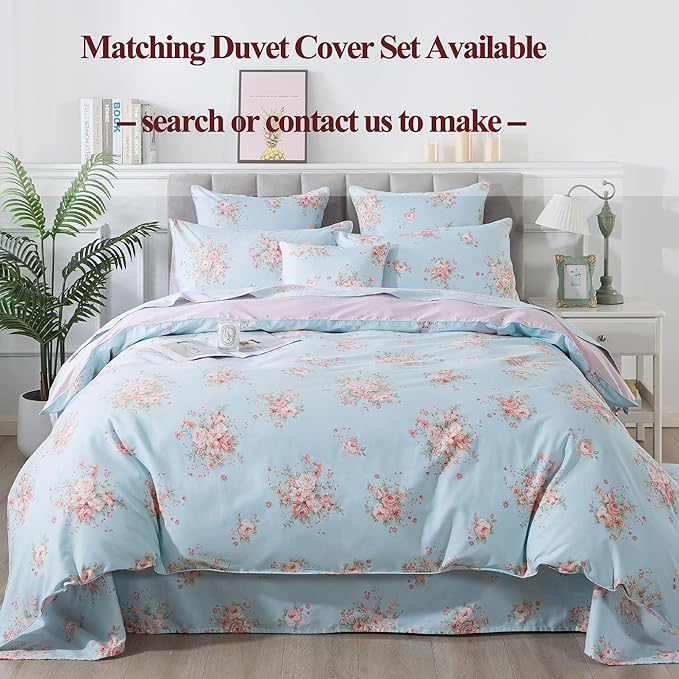 FADFAY Sheets Set Full Blue Rose Floral Bedding Rustic Peony Flower Bed Sheet Set Vintage Farmhouse Bedding 100% Cotton Ultra Soft Breathable Beddings with Deep Pocket Fitted Sheet 4Pcs, Full Size
