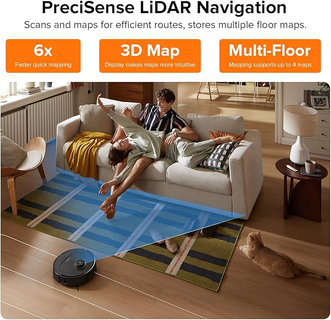 roborock Qrevo Plus Robot Vacuum and Mop with FlexiArm Design Edge Mopping, Auto Mop Washing & Drying, Reactive Tech Obstacle Avoidance, 7,000 Pa Suction, Black (Renewed)