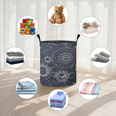 Sun Moon Laundry Basket Foldable Oxford Cloth Tote Bag Laundry Hamper Clothes Storage Bucket Organizer For Bathroom/Laundry Storage/Bedroom 19.6x15.7 Inch
