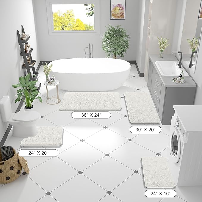 OLANLY Bathroom Rugs 59x20, Extra Soft Absorbent Chenille Bath Rugs, Rubber Backing Quick Dry, Machine Washable Bath Mats for Bathroom Floor, Tub and Shower, Home Decor Accessories, Ivory