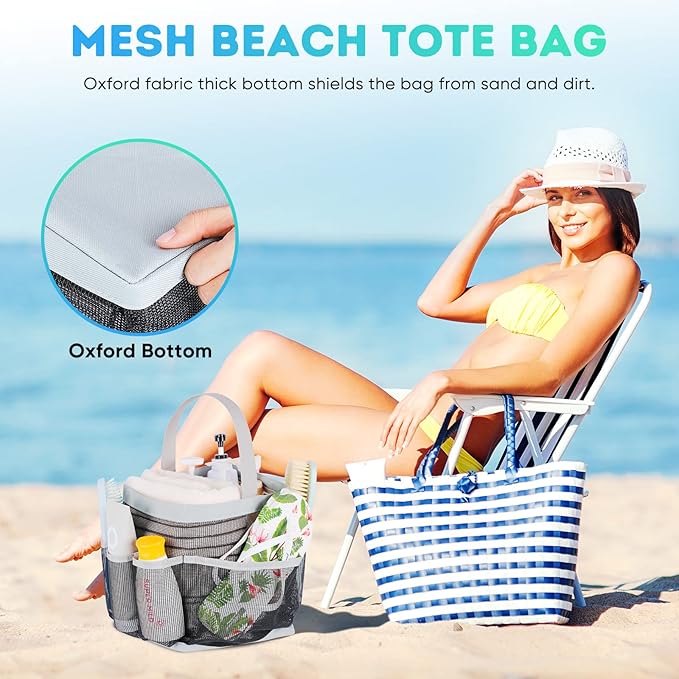 EUDELE Mesh Shower Caddy Portable for College Dorm Room Essentials with 8-Pocket Large Capacity for Beach,Swimming,Gym-Grey