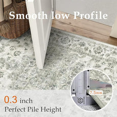 8x10 Washable Neutral Area Rug Green Vintage Living Room Bedroom Carpet Non-Slip Soft Low Pile Floral Indoor Large Throw Rug for Dining Room Office