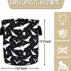 Goth Bats Laundry Basket Halloween Foldable Oxford Cloth Funny Tote Bag Laundry Hamper Clothes Storage Bucket Organizer For Bathroom/Laundry Storage/Bedroom Storage Basket 17.7x13.7Inch